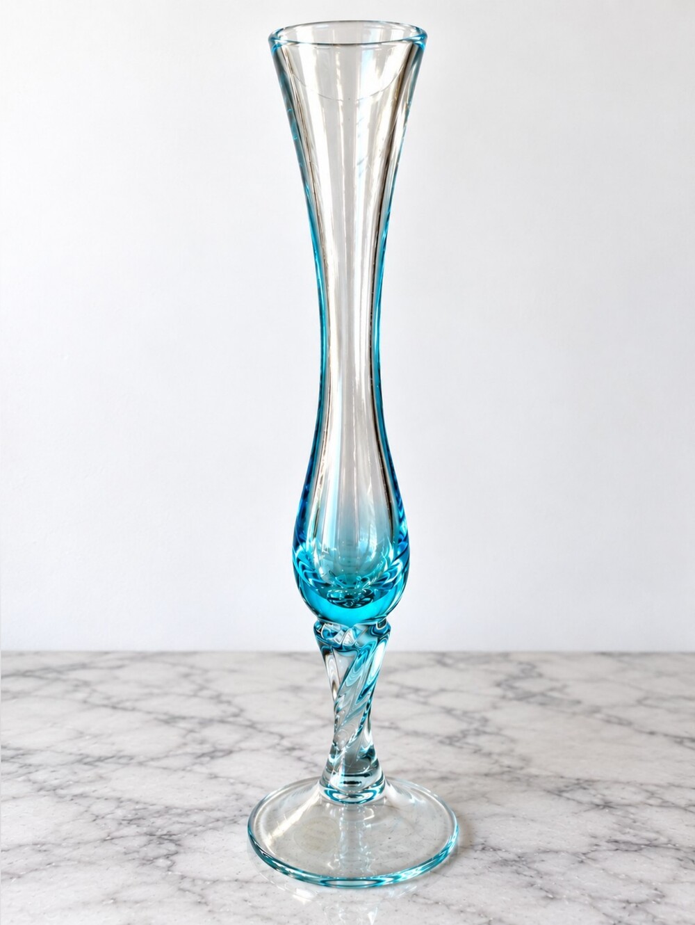 Vintage Italian Art Glass Bud Vase Aqua Blue Danish Design Twisted Stem 9.75"